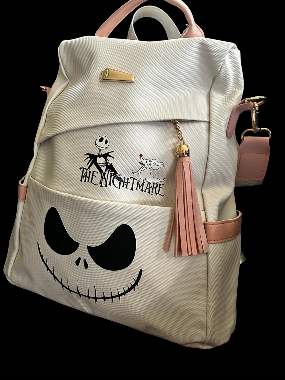 The Nightmare logo White & Pink Backpack Bag